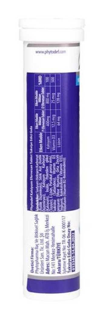 Phytodef Kalsiyum Efervesan - Magnezyum Vitamin B6 + D3 Aromasız Yetişkin Vitamin 20 Tablet - 30 Tablet