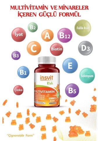 İnsvit Kids Multivitamin Bitki Ekstralar Çocuk Vitamin 60 Kapsül