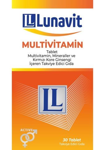 Lunavit Multivitamin Aromasız Yetişkin Vitamin 30 Tablet