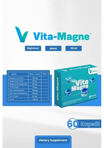 Vitasso Vita-Magne Magnezyum Malat Sitrat Bisglisinat Aromasız Yetişkin Vitamin 60 Kapsül