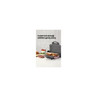 Goldmaster Gurmex 6 Dilim Granit Çıkartılabilir Plaka Tek Yönlü 1750 W Izgaralı Pembe Tost Makinesi