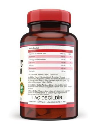 Nevfix Vitamin C Kuersetin Bromelain Aromasız Yetişkin Vitamin 120 Tablet