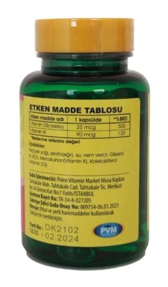 Trunature Vitamin D3-K2 Aromasız Yetişkin Vitamin 3x100 Tablet