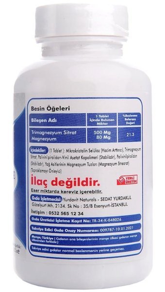 Magnesium Citrate Aromasız Yetişkin Vitamin 100 Tablet - 120 Tablet