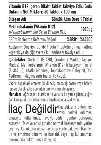 Canfeza Sezgin Vitamin B12 Metilkobalamin Aromasız Yetişkin Vitamin 60 Kapsül
