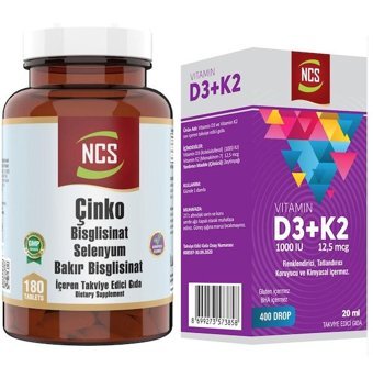 Ncs Çinko Bisglisinat Ve Bakır Selenium Ve Vitamin D3 K2 Aromasız Yetişkin Vitamin 20 ml - 180 Tablet