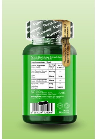 Purevits Saw Palmetto Complex Aromasız Yetişkin Vitamin 60 Kapsül