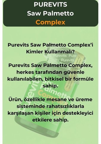 Purevits Saw Palmetto Complex Aromasız Yetişkin Vitamin 60 Kapsül