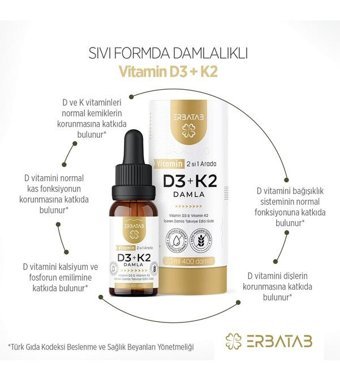 Erbatab D3 K2 Aromasız Yetişkin Vitamin 20 ml