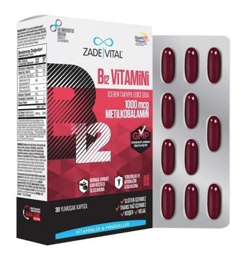 Zade Vital Vitamin B12 Metilkobalamin Aromasız Yetişkin Vitamin 30 Kapsül