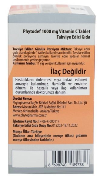 Phytodef Vitamin C Aromasız Yetişkin Vitamin 60 Kapsül