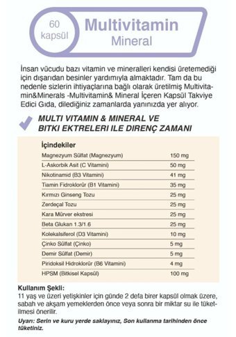 Mindivan Multivitamin Aromasız Yetişkin Vitamin 60 Kapsül