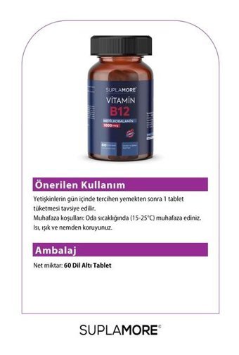 Suplamore Vitamin B12 Çilekli Yetişkin Vitamin 60 Tablet