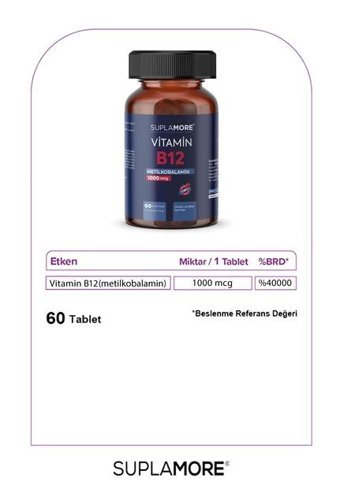 Suplamore Vitamin B12 Çilekli Yetişkin Vitamin 60 Tablet