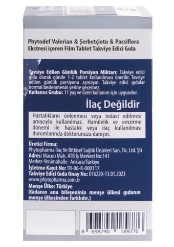 Phytodef Valerian Aromasız Yetişkin Vitamin 30 Kapsül