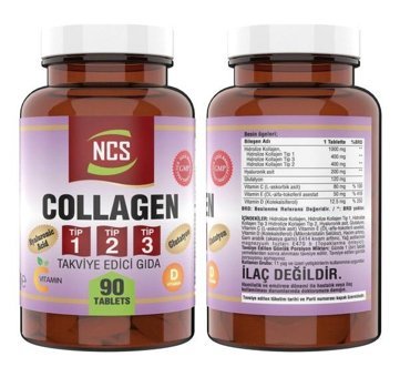 Ncs Kollajen Tip 1 2 3 Vitamin C - Vitamin D3 K2 Aromasız Yetişkin Vitamin 90 Tablet - 20 ml