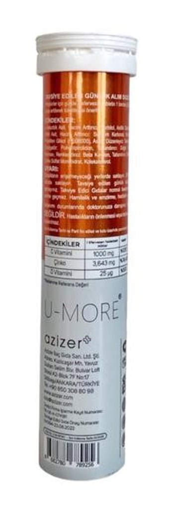 U-More Vitamin C Vitamin D Çinko Portakallı Yetişkin Vitamin 20 Tablet
