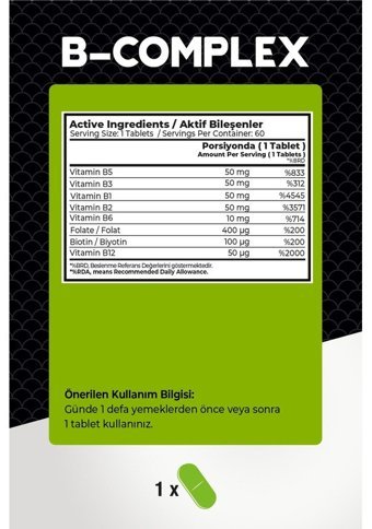 Effive Nutrition B Complex Aromasız Yetişkin Vitamin 60 Tablet