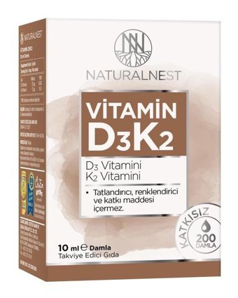 Naturalnest Vitamin D3K2 Aromasız Yetişkin Vitamin 10 ml