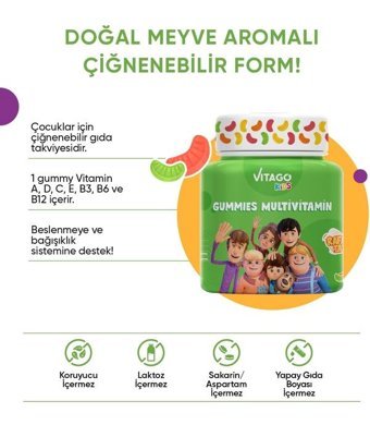 Vitago Kids Gummies Multivitamin Multimineral Doğal Meyve Yetişkin Vitamin 60 Kapsül