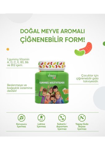 Vitago Kids Gummies Multivitamin Multimineral Doğal Meyve Yetişkin Vitamin 60 Kapsül