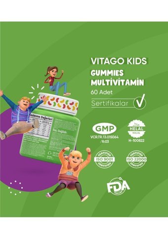 Vitago Kids Gummies Multivitamin Multimineral Doğal Meyve Yetişkin Vitamin 60 Kapsül