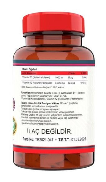 Glucosamine Vitamin D3-K2 Aromasız Yetişkin Vitamin 120 Tablet