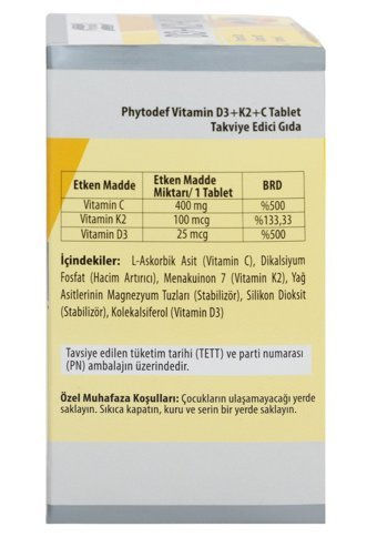 Phytodef D3 K2 C Aromasız Yetişkin Vitamin 60 Kapsül