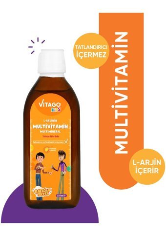 Vitago Kids L-Arjinin Multivitamin Multimineral Portakallı Yetişkin Vitamin 150 ml