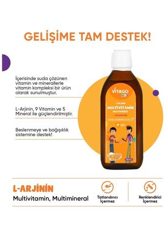 Vitago Kids L-Arjinin Multivitamin Multimineral Portakallı Yetişkin Vitamin 150 ml