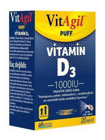 Allergo Puff Vitamin D3 Aromasız Yetişkin Vitamin 20 ml