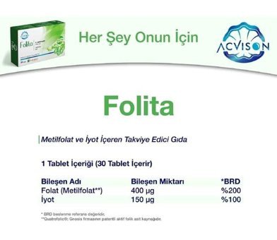 Acvison Folita Aromasız Yetişkin Vitamin 400 Tablet