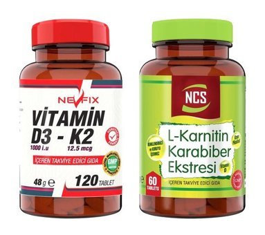 Ncs Vitamin D3-K2 + L-Karnitin Aromasız Yetişkin Vitamin 60 Tablet - 120 Tablet