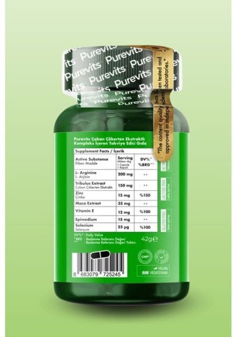 Purevits Tribulus For Men Complex Aromasız Yetişkin Vitamin 60 Kapsül