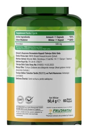 Nature'S Supreme Bromelain Aromasız Yetişkin Vitamin 60 Kapsül