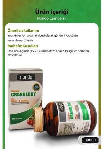 Nondo Advanced Cranberry Kuşburnu Yetişkin Vitamin 30 Kapsül