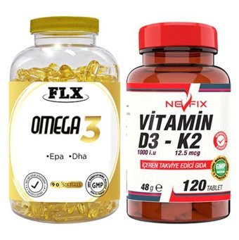 Flx Omega 3 Balık Yağı Ve Vitamin D3K2 Aromasız Yetişkin Vitamin 90 Softgel - 120 Tablet