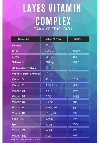 Layes Hair Vitamin Complex Aromasız Yetişkin Vitamin 60 Kapsül