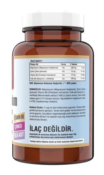 Ncs Magnesium Bisglisinat Çinko Folic Acid Vitamin B 6 Aromasız Yetişkin Vitamin 60 Tablet
