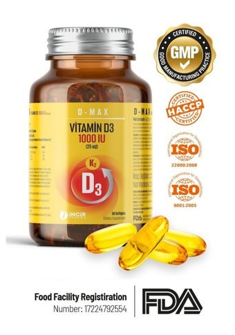 Inmax D-Max Aromasız Yetişkin Vitamin 30 Softgel