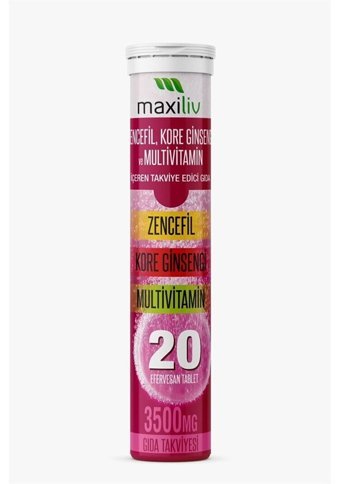 Maxiliv Zencefil Kore Ginsengi Multivitamin Aromasız Yetişkin Vitamin 20 Tablet