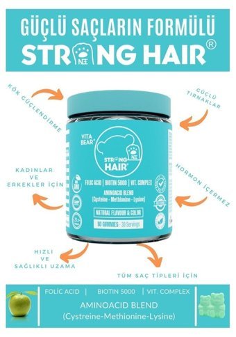 Vita Bear Strong Hair Aromasız Yetişkin Vitamin 60 Adet