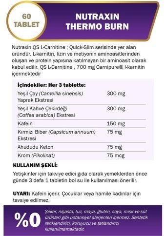 Nutraxin Quick Slim Thermo Burn Aromasız Yetişkin Vitamin 60 Tablet