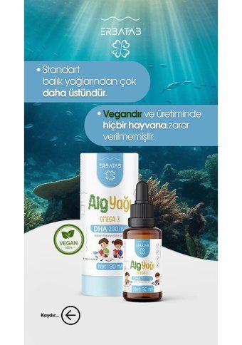 Erbatab Alg Yağı Omega3 Aromasız Çocuk Vitamin 30 ml