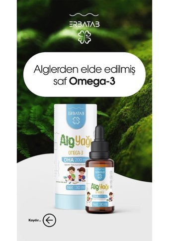 Erbatab Alg Yağı Omega3 Aromasız Çocuk Vitamin 30 ml