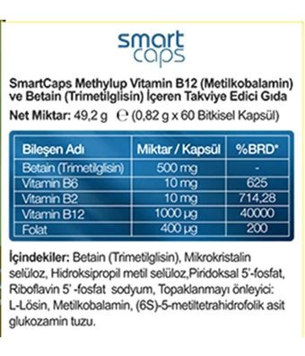 Smartcaps Methylup Active B Complex+Tmg Aromasız Yetişkin Vitamin 60 Adet