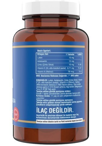 Ncs Lutein Astaxanthin Çinko Vitamin A Aromasız Yetişkin Vitamin 60 Tablet