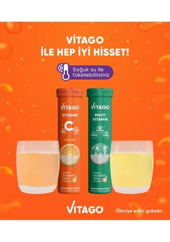 Vitago Vitamin C Vitamin D Çinko + Multivitamin Ginseng Portakallı Yetişkin Vitamin 20 Tablet