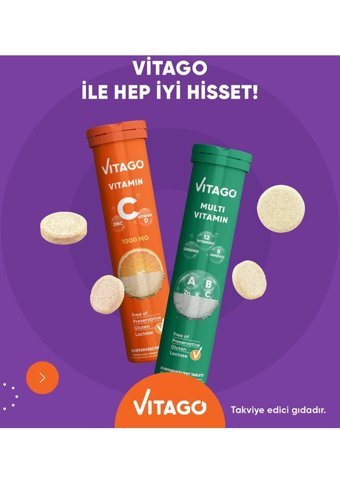 Vitago Vitamin C Vitamin D Çinko + Multivitamin Ginseng Portakallı Yetişkin Vitamin 20 Tablet