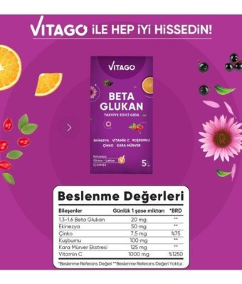 Vitago Beta Glukan Vitamin C Çinko Karamürverli Yetişkin Vitamin 30 Kapsül